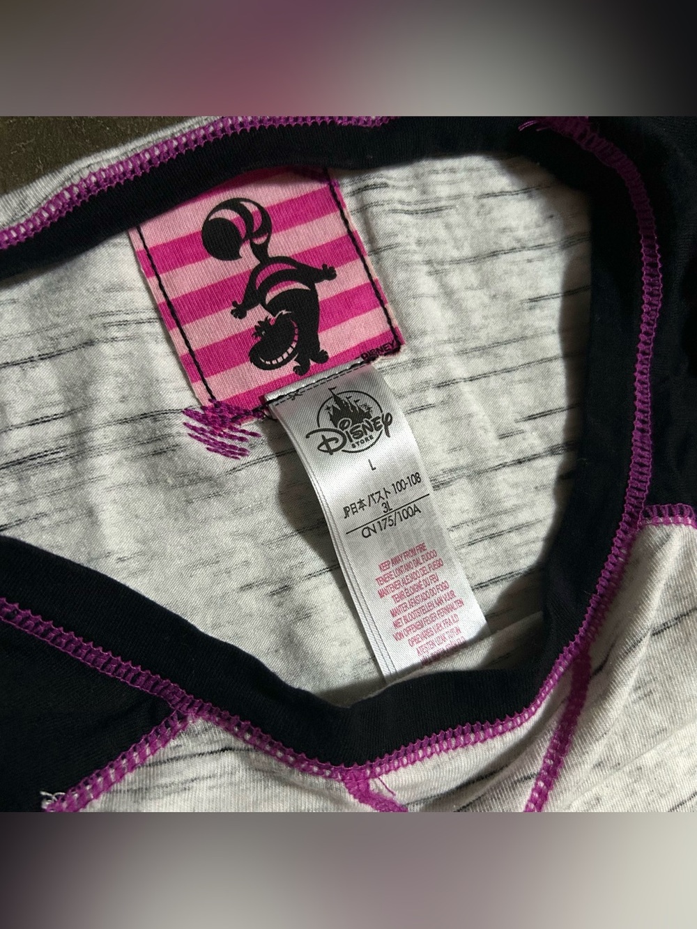 LARGE Official Disney Store Alice in Wonderland Cheshire Cat Raglan Shirt - Picture 2 of 7